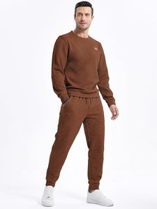Ensemble de survêtement pour homme à motif géométrique marron, sweat-shirt décontracté à col rond et manches longues, et pantalon à cordon de serrage, vêtements d'automne - Product Image 3