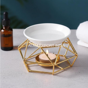 ที่วางเทียนตกแต่งโต๊ะ ทำจากเหล็กเคลือบทอง พร้อมถ้วยเซรามิก สำหรับน้ำมันหอมระเหยและธูปหอม ขายดีสำหรับตกแต่งบ้าน - Product Image 3