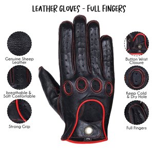 Gants de moto en cuir, longueur poignet, respirants, sans doublure, style sportif, compatibles écran tactile, pour le cyclisme, les fêtes, printemps et été - Product Image 4