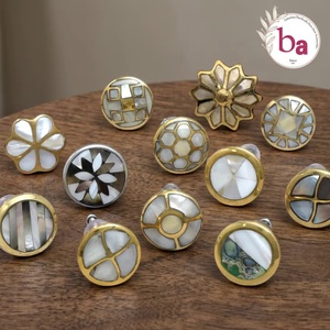 Ba Industrial <b>Brass</b> Cabinet <b>Knobs</b> with Mother of Pearl Inlay Round Design for Kitchen Bathroom Living Room Furniture Handles - Product Image 3