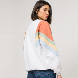 Sweat-shirt à manches longues pour femmes, blanc, rayé multicolore, col rond, OEM ODM, vêtements en gros - Product Image 2