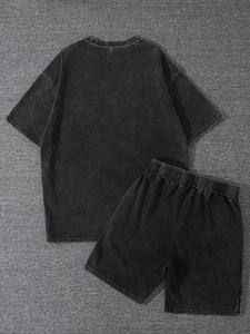 Conjunto de Camiseta y Pantalones Cortos de Verano para Hombre con Logotipo Personalizado, Ligero, de Algodón, Estilo Urbano, para Gimnasio y Fitness, Dos Piezas - Product Image 4