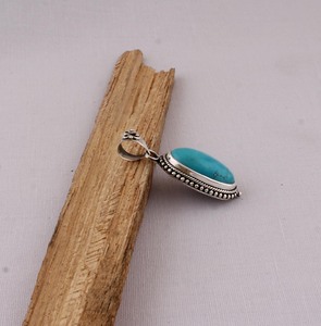 Pendentif en turquoise naturelle, bijoux en argent sterling 925, style vintage, pendentif ovale en pierre précieuse bleue, finition antique, collier pour femmes - Product Image 3