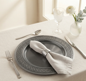 Assiette de présentation argentée pour mariage, traiteur et restaurant, avec bordure gravée, grande assiette de service alimentaire, best-seller - Product Image 1