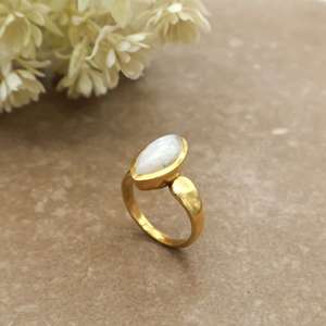 Boho Marquise Rainbow Moonstone Engagement <b>Ring</b> 14K Gold Plated Brass Handmade Dainty Unisex Gemstone Jewelry - Product Image 4