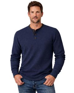 <b>Mens</b> Waffle <b>Henley</b> <b>Long</b> <b>Sleeve</b> Thermal T Shirt Navy Blue Casual Button Neck Winter Wear Top Cotton Slim Fit Breathable Fabric - Product Image 1
