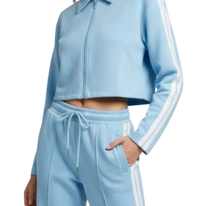 <b>Women</b> Cropped Quarter Zip Tracksuit Set Contrast <b>Stripe</b> Sweatshirt Wide Leg <b>Trousers</b> Casual Two Piece Lounge Outfit Wholesale B2 - Product Image 4