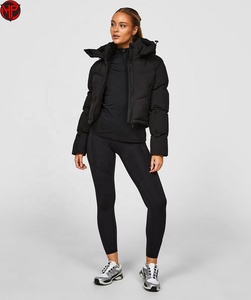 Veste matelassée noire pour femme, manteau d'hiver matelassé à capuche zippé, parka isolée pour usage décontracté en extérieur 2026 - Product Image 2