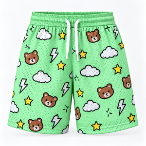Shorts d'été pour garçons, imprimé dessin animé vert, en maille, athlétiques, taille élastique, cordon de serrage, respirants, décontractés - Product Image 6