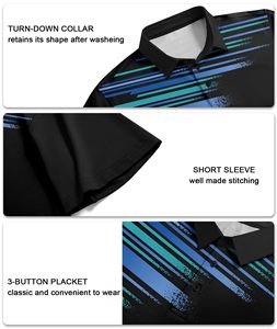 Men's Black Striped Golf <b>Polo</b> T Shirt Custom OEM Men Brand Quality Polyester New Sublimation Pattern Print Dry Fit UPF 50+ <b>Sport</b> - Product Image 4