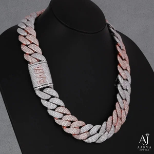 Collier en argent sterling 925 avec maillons cubains sertis de moissanite, plaqué rhodium, style hip-hop, bijoux unisexe, cadeau - Product Image 2