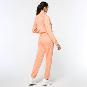 Chaqueta de chándal con cremallera sólida de Primavera de algodón 100% ecológica de alta calidad, conjunto de chándal estilo bolsillo con forro de tubería para mujer - Product Image 3