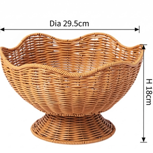Corbeille à fruits en rotin sur piédestal, panier de service fait main multifonctionnel pour la salle à manger, la décoration intérieure et l'affichage en magasin - Product Image 3