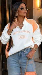 <b>Women</b> Cotton Fleece Color Block <b>Quarter</b> <b>Zip</b> Breathable <b>Sweatshirt</b> Casual Hooded Collar Drop Shoulder Long Sleeve Front Logo - Product Image 3