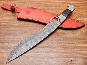Couteau de chasse Bowie en acier Damas, artisanal, style Viking, OEM, lame droite, manche en corne de bélier, qualité industrielle, 15 pouces, pointe tombante - Product Image 6