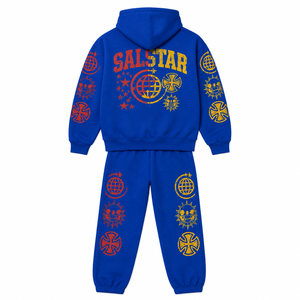 Ensemble de survêtement bleu personnalisé pour homme, 2 pièces, sweat à capuche imprimé graphique, pantalon de jogging, fabricant de vêtements de sport streetwear - Product Image 2