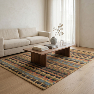 Tapis en laine tufté à la main multicolore Autumn Heritage, motif écossais vintage, écologique, antidérapant, à poils épais, pour salon - Product Image 4