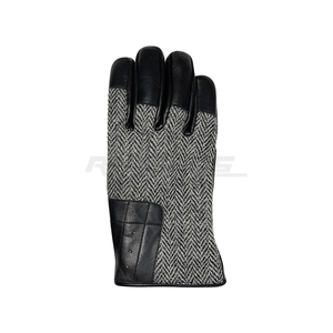Gants en cuir tweed à carreaux gris et noir, personnalisables OEM, nouvelle mode, chauds, pour l'hiver, à doigts complets, pour hommes - Product Image 2
