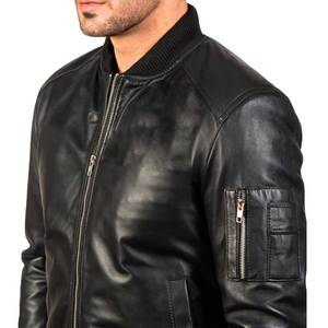 Chaqueta Bomber de Piel de Oveja Negra para Hombre, Impermeable, Cortavientos, Casual, de Invierno, con Cierre y Cuello Alto - Product Image 4
