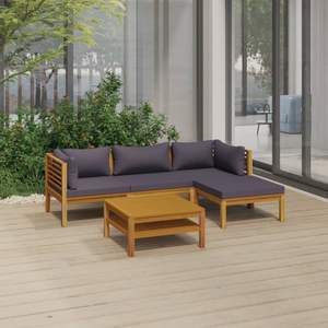 Ensemble de salon de patio 5 pièces en bois d'acacia massif avec coussins Ensembles de jardin Produit - Product Image 1