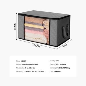 Contenitore Organizer Pieghevole Grande da 60L in Tessuto Intrecciato con 6 Scomparti e Maniglie - Product Image 4