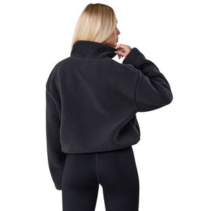 Veste polaire noire en sherpa pour femme, entièrement zippée, col montant, chaude, douce et moelleuse, idéale pour l'hiver et les tenues décontractées - Product Image 2