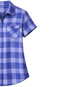 Custom Blue And White Plaid Womens Short Sleeve Button Up Shirt Casual Summer Lightweight Breathable <b>Checkered</b> <b>Top</b> With Pocket - Product Image 2
