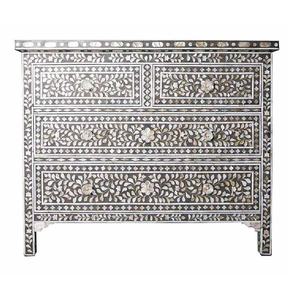 High Quality Grey Floral Pattern Mother of Pearl 4 Drawer Chest of Drawers Mother of Pearl <b>Sideboard</b> Dresser MOP Cabinet - Product Image 1