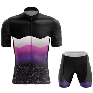 Ensemble maillot et short de cyclisme unisexe, dégradé noir et violet, manches courtes, tenue de vélo pour équipe - Product Image 1