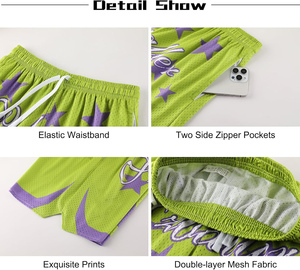 Shorts de basket-ball en maille pour femmes avec étoiles roses et imprimé lettres, taille à cordon de serrage, vêtements de sport d'été respirants, coupe régulière - Product Image 6