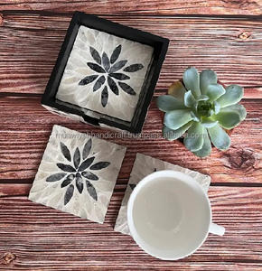 Ensemble de thé et café en nacre pour cadeaux sous-verres en noyer élégants personnalisés sous-verres en nacre incrustés pour la maison moderne - Product Image 3