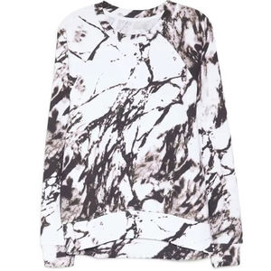 Sweat-shirt en tricot à col rond et manches longues pour femme, imprimé tie-dye noir et blanc, vêtement d'automne, 100% coton, respirant, coupe classique - Product Image 6
