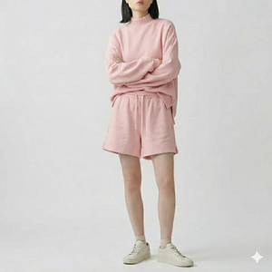 Conjunto de Top de Cuello Alto con Pantalones Cortos para Mujer, Cálido, Cómodo, Estilo Informal para el Día a Día, Ropa Moderna - Product Image 1