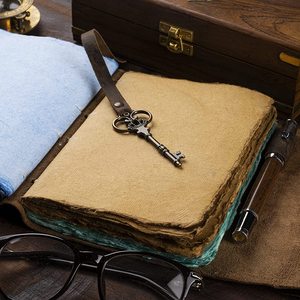 Vintage Brown Leather <b>Diary</b> Handmade Gift Multicolour Deckle Edge Soft Cover Sewing Binding Wood Pen Loop Key Strap Closure - Product Image 3