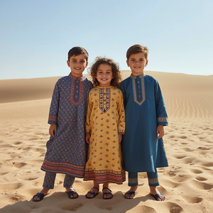 Kids Cotton <b>Thobe</b> Long Sleeve Islamic Jubba Robe Soft Breathable Boys Muslim Traditional Wear Comfortable Children Outfit OEM - Product Image 3