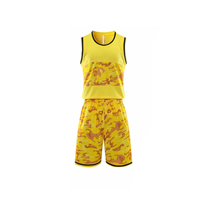 Ensemble de maillot de basket-ball camouflage jaune pour homme, sans manches, séchage rapide, polyester, vêtements de sport d'été, coupe régulière, taille élastique - Product Image 1