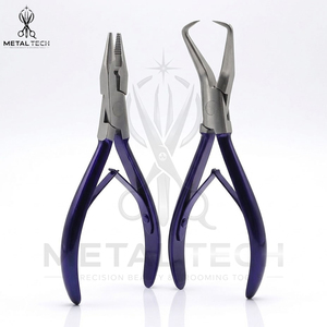 Juego de 2 Pinzas para Extensiones de Cabello con Mango Azul, Punta Recta y Gancho, Herramienta para Colocar y Retirar Anillas Micro, para Salón de Belleza - Product Image 2