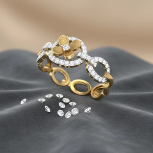 แหวนทองประดับเพชรเซอร์โคเนียสำหรับผู้หญิง - ดีไซน์โซ่เชื่อมแบบโปร่งหรูหรา - เครื่องประดับของขวัญ - Product Image 1
