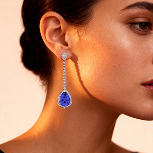18K Solid Gold <b>Fine</b> Birthstone <b>Earrings</b> Unique Design Dangling Drop With Tanzanite Gemstone & Real Diamonds Wedding <b>Earrings</b> - Product Image 2