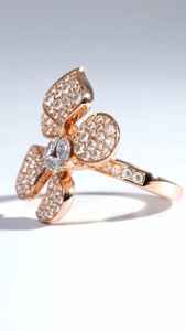 Anillo de Diamante Cultivado en Laboratorio con Corte Redondo Floral para Mujer, Oro Rosa de 14K, Formas de Hojas Finas, Regalo de Promesa para Novias - Product Image 6