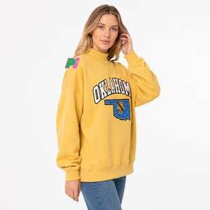 เสื้อสเวตเชิ้ตคอเต่าผู้หญิง พร้อมตัวอักษร OKLAHOMA และลายปัก MAP เสื้อสเวตเชิ้ตคอเต่าหนานุ่มสำหรับฤดูหนาว - Product Image 2