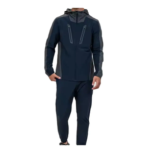 Ensemble survêtement coupe-vent pour homme, fermeture éclair intégrale, respirant, polyester, pantalon de jogging avec poches latérales, style sportif, coupe classique, pour l'hiver - Product Image 1