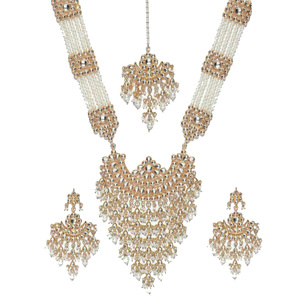 Indian Stylish Layered Pearl Rani Haar Long Kundan Necklace Jewellery Set Wedding Engagement Party Gift Antique Gold Plated - Product Image 5