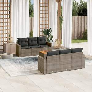 Grey Brown <b>Rattan</b> Garden <b>Sofa</b> Set 6 Seater Outdoor Furniture Contemporary Weather Resistant Wicker Frame - Product Image 3
