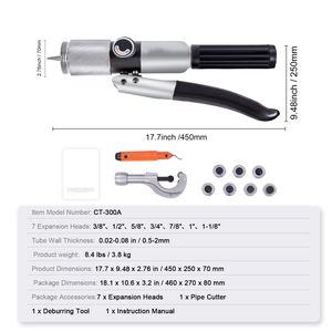 Espansore Idraulico per Tubi in Alluminio da 3/8'' a 1 1/8'' OD, Utensile a 7 Teste per Svasatura HVAC con Sbavatura e Tagliatubi - Product Image 2