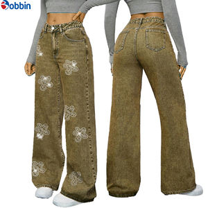 Pantalon Baggy Femme Personnalisé avec Strass, Taille Haute, Style Tendance, Jean Ample Droit en Denim pour Femme, Nouvelle Collection Automne - Product Image 2