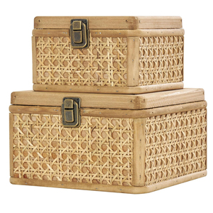 Handmade Rattan Jewelry Box Square Shape With Lid Bohemian Style Woven Design Storage Box For Jewelry - Product Image 2