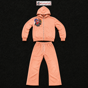 Peach Graphic Tracksuit Mens Premium Streetwear <b>Full</b> <b>Zip</b> <b>Hoodie</b> And Relaxed Jogger Pants Matching Set Urban Fashion Two Piece - Product Image 5