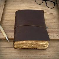 Vente en gros de carnets en cuir véritable vintage faits à la main de 7x5 pouces, avec bordure festonnée, papier en coton écologique, fournisseur OEM avec logo personnalisé