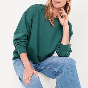 Sweat-shirt à col rond personnalisé pour femmes, à manches longues, noir, oversize, sans motif - Product Image 5